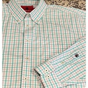 Southern Proper Long Sleeve Button Shirt Men Pink Green Plaid Traditional Fit XL